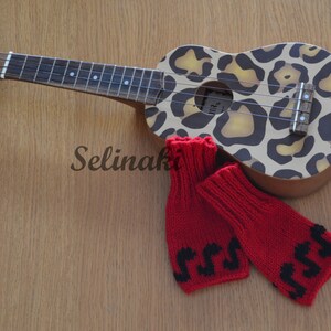 Knit Music Notes Fingerless Gloves Red Mittens Hand Wrist Warmers image 3