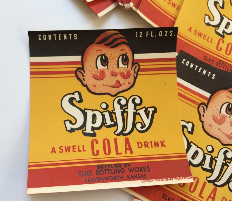 5 Vintage Elks Spiffy Cola Bottle Labels New Old Stock Lot Of 5 Unused Leavenworth Ks Collectible Paper Ephemera 1940 A Swell Cola Drink - 