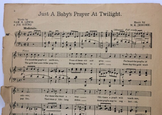 Antique 1918 Sheet Music Just A Babys Prayer At Twilight For Daddy Over There Ww I Era Collectible Sheet Music Little Girl Prayers - 