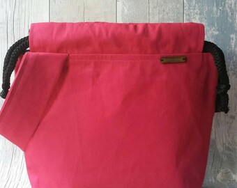 Large bag, 14 x 12 inch bag, canvas bag, drawstring bag, bag with handle, knitting bag, crochet bag, craft bag, knitting project bag, wip
