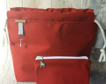 XL 16 x 14 inch bag, canvas bag, drawstring bag, knitting project bag, knitting bag, crochet project bag, crochet project bag, notions pouch