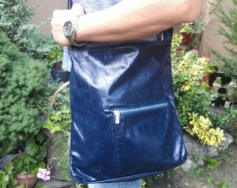 Bolso bandolera vintage de piel azul, bolso de hombro unisex para viajes