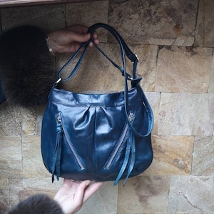 Vintage blue Leather Bag, Travel shoulder bag, Unisex Purse, Blue Leather Bag, Genuine Leather Bag, Everyday Bag, blue Messanger bag,