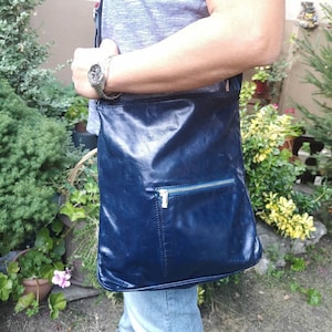 Vintage blue Leather Bag, Travel shoulder bag, Unisex Purse, Blue Leather Bag, Genuine Leather Bag, Everyday Bag, blue Messanger bag,