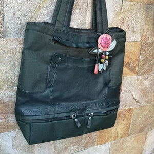 Green Canvas and Leather Tote Bag - Soft Leather Bag - Shoulder Bag - Every Day Bag - Sac Bag - Women Bag - Office Bag - Green Bag, Piquadro