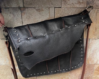 Hand made Leather Messenger Bag, Unique Brown Leather Crossbody Shoulder Messenger Bag
