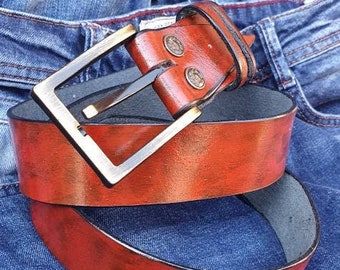 Leather Belt, Full Grain Leather Belt, hand painted Leather Belt, Mens Leather Belt, Womens Leather Belt, hand made belt, brass buckle,