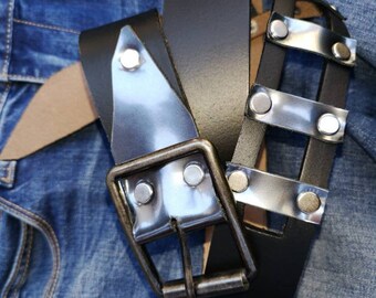 Cinturón de cuero negro genuino, cinturón con hebilla unisex