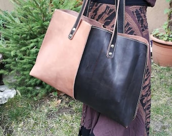 large brown leather tote bag shopper, Brown Shoulder Bag Genuine Leather Handbag Ladies Leather Purse Tote Bag Large bag
