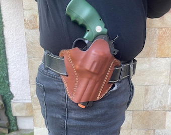 Handmade Leather Pancake Holster for 4 Inch Revolver
