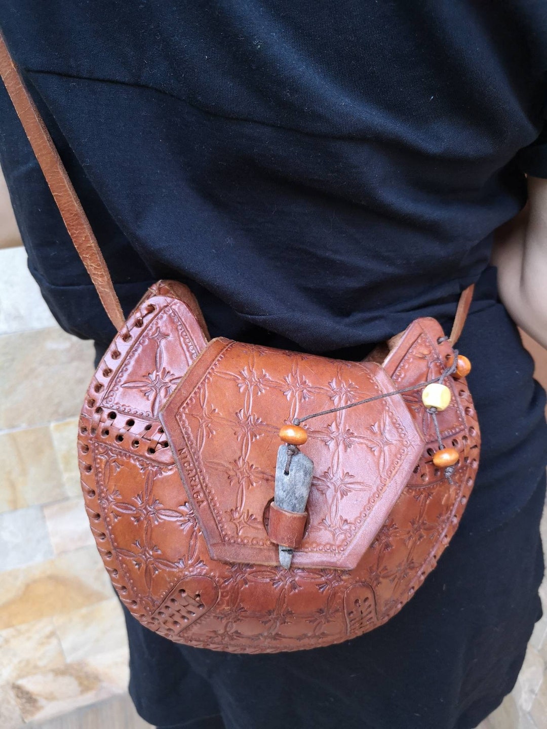 Small Tan Leather Bag, Vintage Saddle Bag, Leather Messanger, Unique