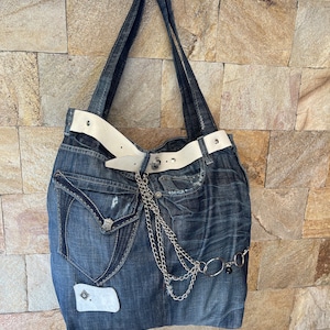 Enorme bolsa de mezclilla reciclada, hecha a mano a pedido, bolsa de mezclilla hecha a mano, bolsa de jeans, mezclilla reciclada, bolso de hombro casual, bolso de todos los días, bolso de diseñador