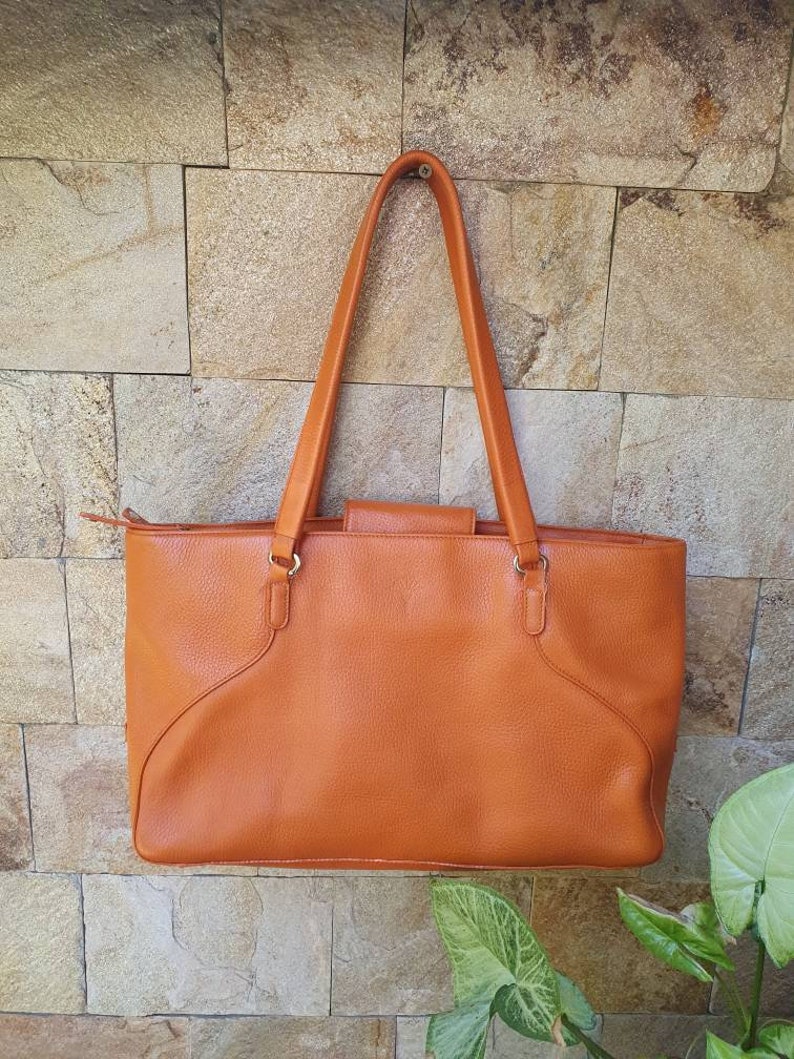 Orange Leather Tote Bag Soft Leather Bag Shoulder Bag Etsy