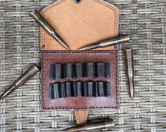 Leather Ammo Bandolier, Rifle Cartridge Carrier, Holds 5 Rounds