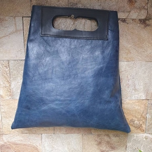 Blue leather tote, hand made  tote, simple leather tote,everyday leather tote,leather bag, stylish bag,casual leather hand bag, blue bag