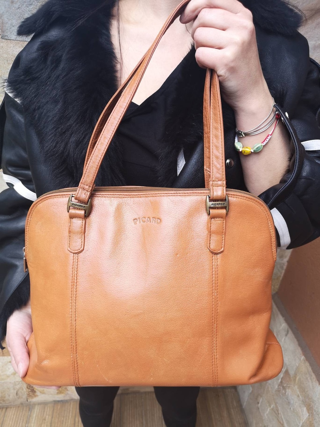 Leather handbag Picard Burgundy in Leather - 28262901