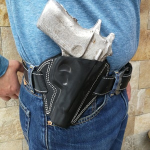 Funda CZ 75, tipo pancake de cuero negro, para diestros imagen 9