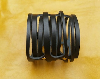 Brazalete de cuero negro, pulsera de cuero genuino