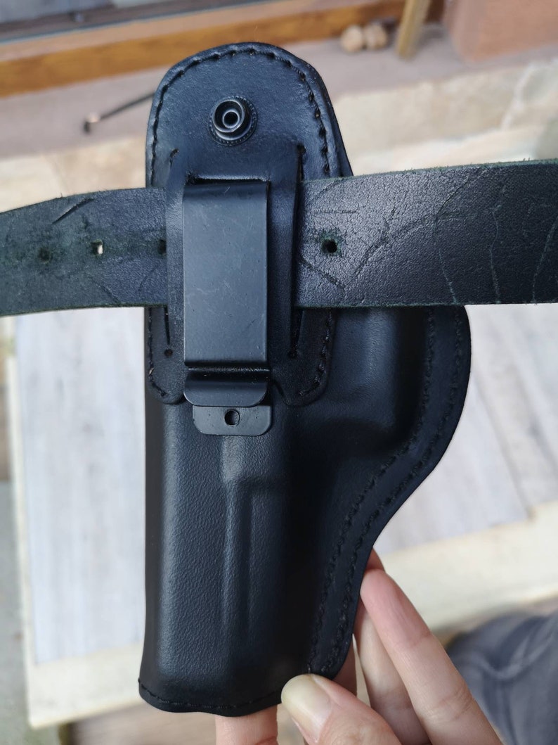 Funda de cuero negro para cinturón, hecha a mano, para Glock 17, para mano derecha imagen 5