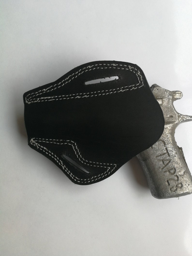 Funda CZ 75, tipo pancake de cuero negro, para diestros imagen 5