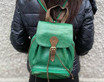 HandMade GREEN LEATHER Backpack, vintage backpack,Woman's backpack backpack small backpack travel backpack city backpack unisex backpack,