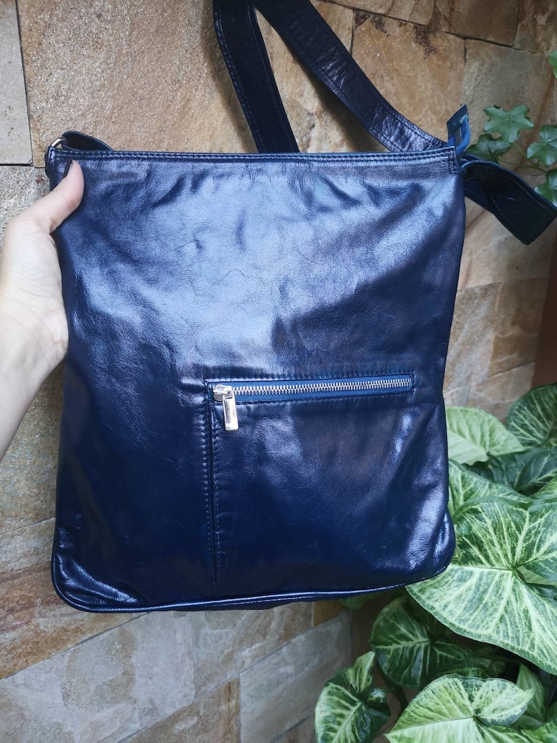 Vintage Blue Leather Bag Travel Shoulder Bag Unisex Purse Etsy UK