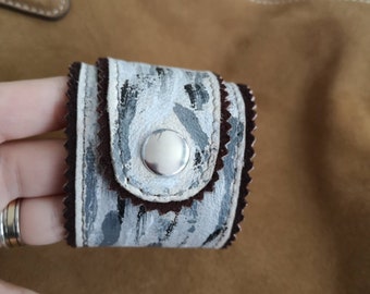 Hand Painted Gray Leather Cuff Bracelet, 15.5 cm