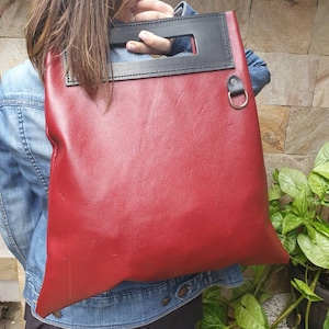red leather tote, hand made  tote, simple leather tote,everyday leather tote,leather bag, stylish bag,casual leather hand bag