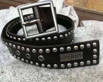 Vintage TIGER GEANS BELT, Genuine leather Vintage leather belt / black leather belt,  Leather Belt, Unisex Leather Belt Size 90,