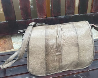 Bolso tote vintage de cuero verde y gris, bolso de viaje diario
