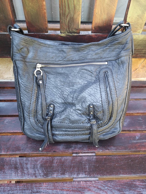 Vintage Lancaster bag, Leather bag, Black leather