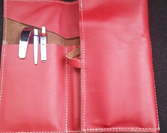 Leather pen case, Leather pencil case, Pencil holder, Pen holder, Roll Case, Leather roll holder. Leather artist roll, tool roll case.