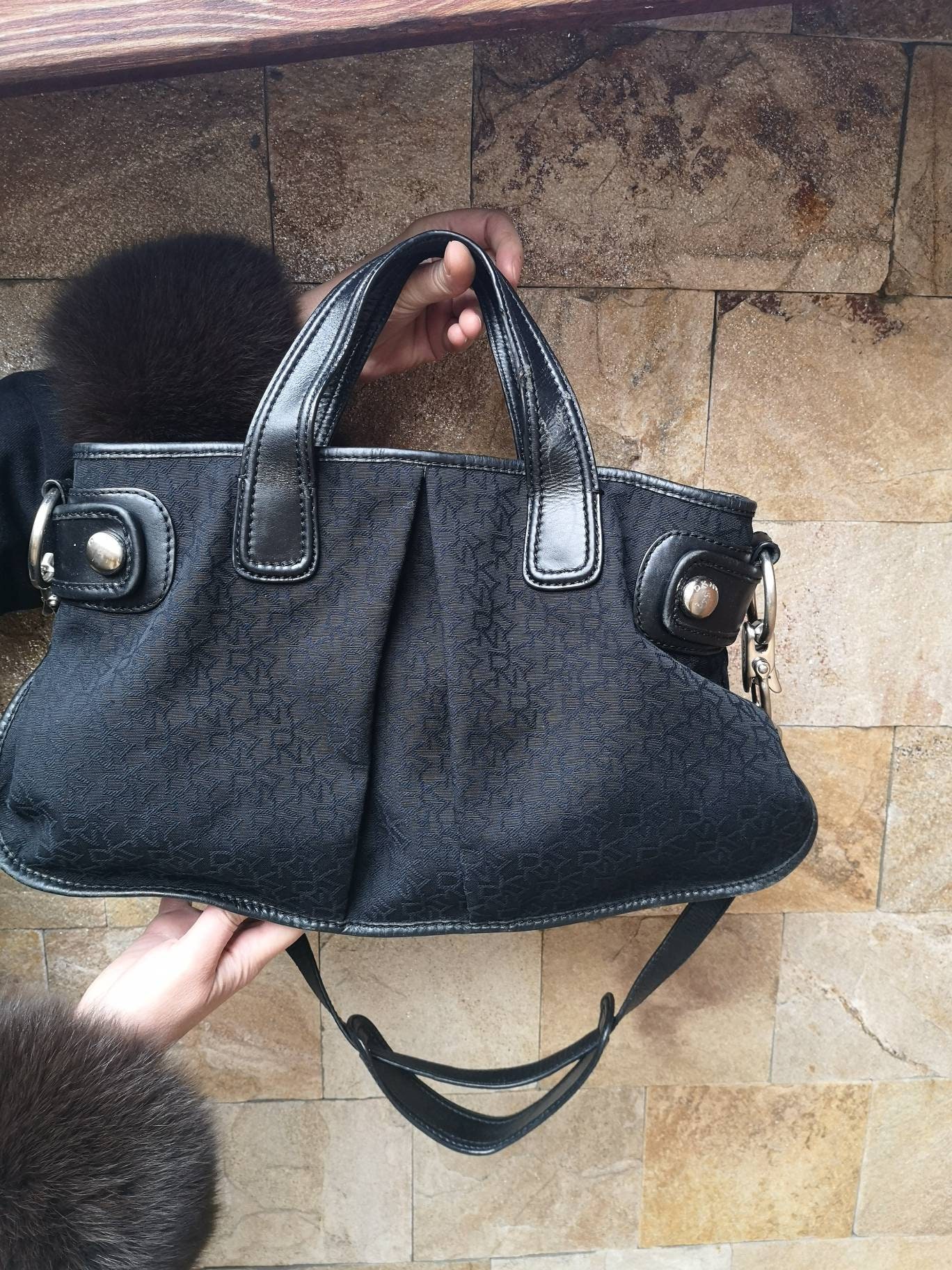 Donna Karen Bag, Vintage Leather and Canvas Black Bag, Donna Karan ...