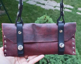 Leather Bag, small handmade bag, leather Messanger, belt bag, Burgundy Leather bag, Crossbody bag, red belt bag, gery light and comfortable