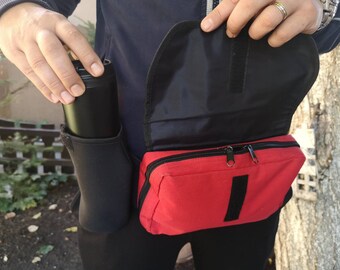 Vintage Schwarz & Rote Gürteltasche mit Dosenhalter