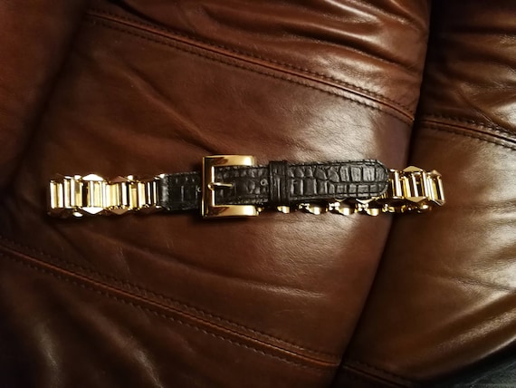 Vintage gold and leather belt, Gold Chain Black Le