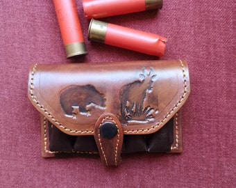 Leather Bandolier, custom, genuine leather, bandolier belt, 5 hunting cartridges