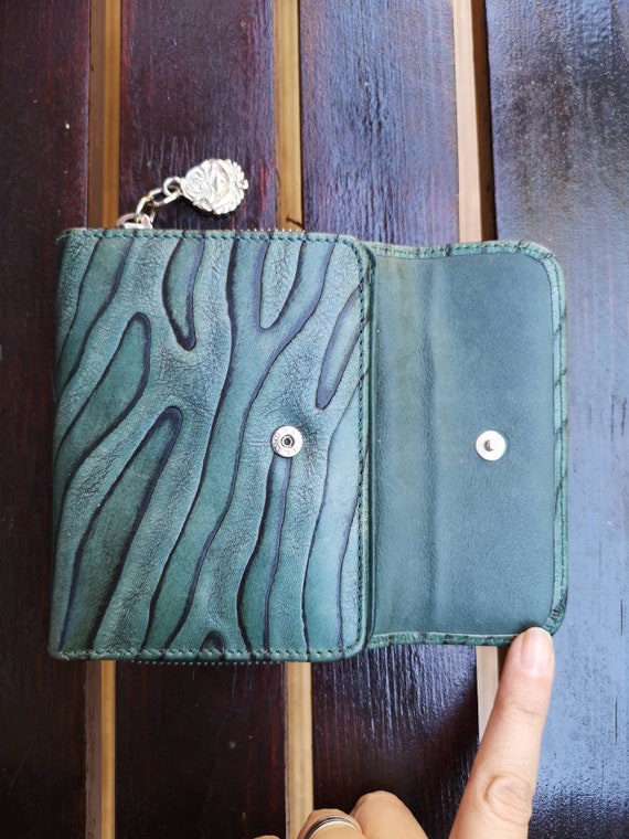 Vintage leather wallet, card holder, green wallet,