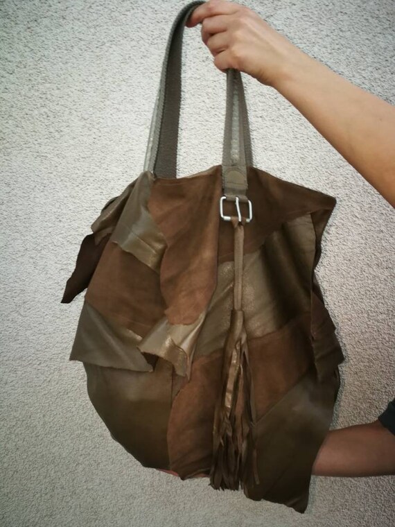 green leather tote