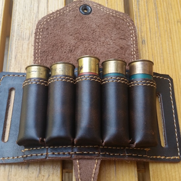 5 cartouches de chasse en cuir bandoulière, sur mesure, véritable cuir, ceinture cartouchière,