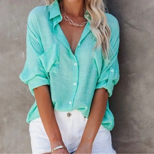 Ladies Gauze Button Down Shirt