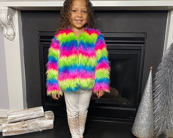 rainbow fuzzy jacket