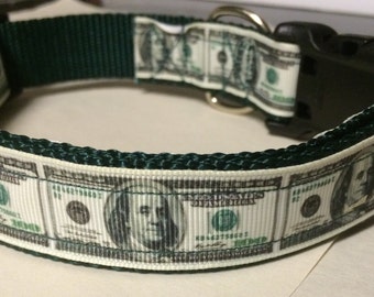 Benjamins dog collar 100 dollar bill Money Adjustable nylon