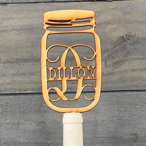 Mason Jar Wedding Cake Topper- Wooden Cake Topper - Mason Jar - Wedding Monogram - Bridal Shower - Grooms Cake