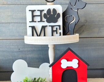 Tiered Tray Signs • Woof • Dog Tiered Tray Designs • Family • Tiered Tray • Dog Groomers • Vet's Office • Dog Bone • Dog House