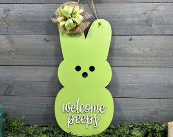 Easter Door Hanger, Wooden Welcome Sign, Peeps, Spring, Easter, He Is Risen, Easter Decorations, Bunny Door Hanger