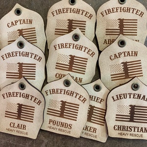 Personalized Firefighter Gift, Genuine Leather, Firefighter Keychain, Gear Tag, Fireman Gift, Public Safety, First Responder, Helmet Shield