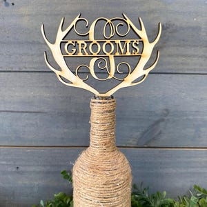Wedding Cake Topper, Antler Cake Topper, Wooden Cake Topper, Antler Décor, Wedding Cake, Bridal Shower, Cake Topper, Mr. & Mrs., Monogram