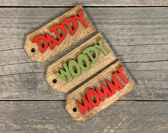Christmas Stocking Name Tags - Wooden Name Tags - Gift Tags - Wooden Tags - Stocking Tags - Merry Christmas - Place Setting Tags - Grinch