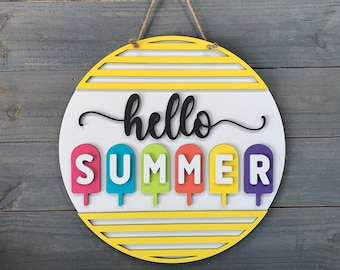 Popsicle Door Hanger, Summer, Welcome, Hello Summer, Front Door Hanger, Wooden Summer Door Hanger, Front Door Decor, Summer Popsicle Decor